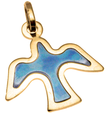[HKP-10DF291] Pendentif colombe/émaillé - Ag 925‰ Plaqué Or 3μm (17x20mm)
