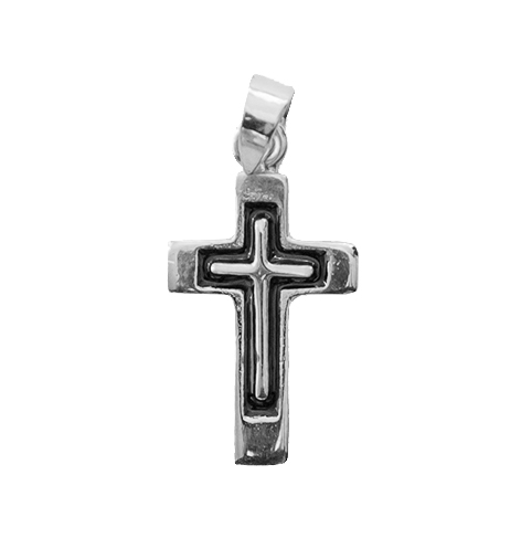 [HKZ-48M3214] Kruisje emaille/zwart - gerhodineerd Ag 925‰ (10x14mm)