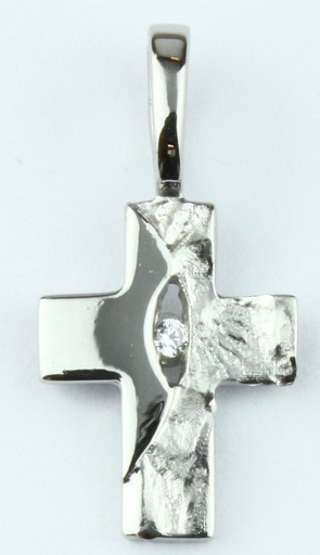 [HKZ-52CR611] Croix "sueno"/pierre zircone blanche - Argent 925‰ rhodié (8x12mm)