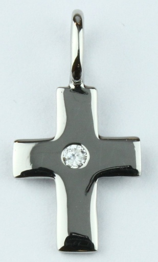 [HKZ-52CR719] Croix lisse/pierre zircone blanche - Argent 925‰ rhodié (8x10mm)