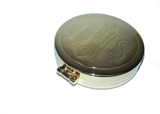 [HSD-51SCH823IHS] Hostiedoosje verguld met scharnierd eksel - IHS - D 55mm H 15mm