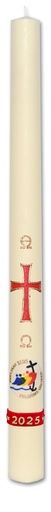 [KAA-20PK4KGANL] Paaskaars/conisch - 4kg - 90/1000mm - relief KRUIS/PELEGRIMS/ROOD - tekst NL