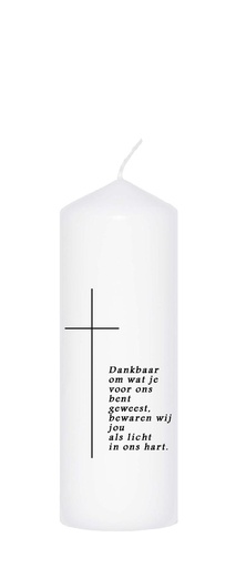 [KAA-20UITVC] Uitvaartkaars 'Dankbaar om...' - 50/150mm - wit