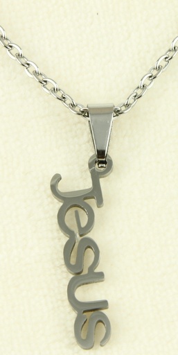 [KET-72JES] Ketting (48-55cm) met "Jesus" - RVS (25x10mm)
