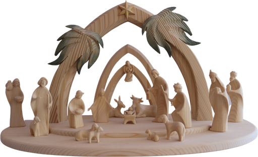 [KGR-07AIDA12N] Christmas group Aida/17-piece - wood carving/natural - 12cm