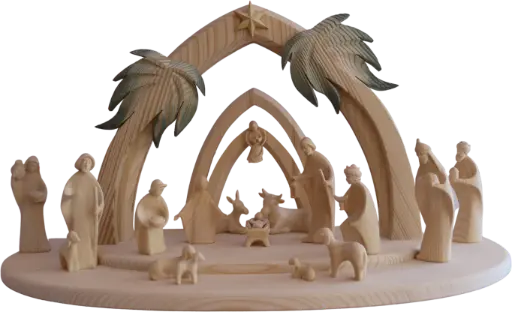 [KGR-07AIDA12N] Christmas group Aida/17-piece - wood carving/natural - 12cm