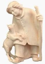 [KGR-07S01HDC09N] Berger avec agneau/Groupe Sonia - H 9cm - bois sculpté/naturel