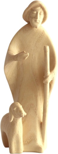 [KGR-07A01HDC12N] Hirte mit Schaf/Aida-Gruppe - Holzschnitzerei/Natur - 12cm