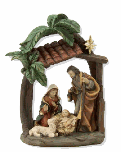 [KGR-47K408] Heilige Familie in Kerststal - polystone  - H 15,4 cm