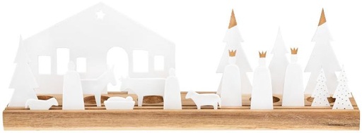 [KGR-95NAT041] Light object round, tealight holder made of acacia wood with 16 porcelain pers. - dia 30cm