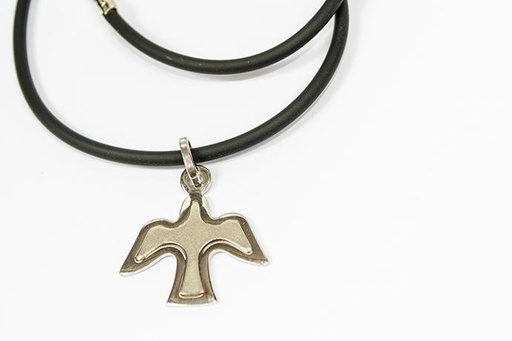 [KOK-10ZCL140] Rubberen ketting (42cm) met duif (20x20mm) - gerhodineerd zilver 925%