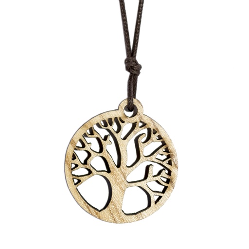 [KOK-35ADV391] Pendentif Arbre de Vie sur corde - bois d'olivier (Ø26mm)