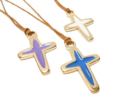 [KOK-89PZ41BL] Croix/cordon - doré/résine bleu - 37x23mm