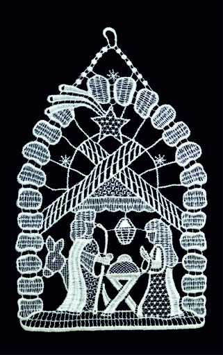 [KST-02M1] Window picture lace - Nativity scene - 16x24 cm