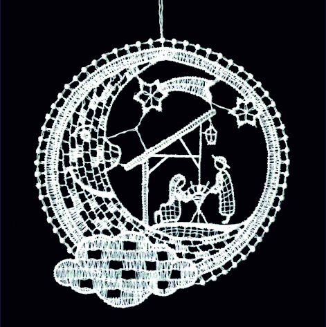 [KST-02M17] Kersthanger kant - Kerstgroep/maan - 9cm
