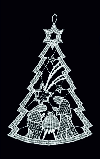 [KST-02M3] Window picture lace - Nativity scene - 15x21 cm