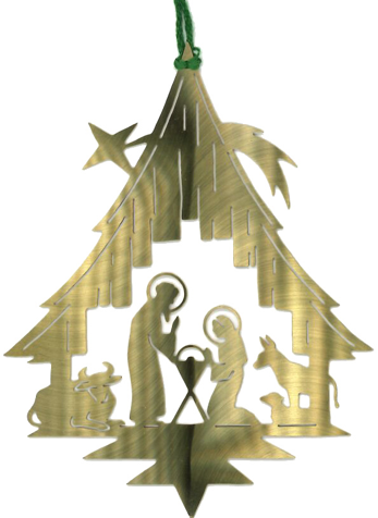 [KST-67M8] Deco hanger Kerstgroep/sterren messing - H 9cm