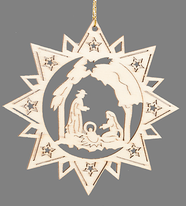 [KST-67ST201FAM] Deco pendentif Etoile avec nativité/bois - H 9cm