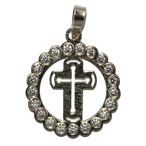 [MDO-48M12457C9] Médaille avec croix/strass - Or 9Ct '375' - 15mm/0,5gr