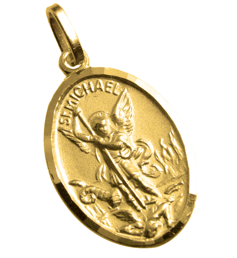 [MDP-10MIC020] Anhänger Hl Michael - Silber 925% vergoldet 3µm - oval (16x22mm)