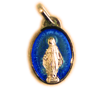 [MDP-10WON007E] Miraculous Medal - Blue Enamel - 925% Silver 3μm Gold Plated - Oval (12x16mm)