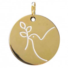 [MDP-46DF938] Médaille Colombe/rameau - laiton 3µm  Plaqué Or  (Ø18mm)