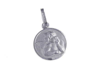 [MDZ-10EGB010] Medaille Engelbewaarder - gerhodineerd zilver 925‰ (Ø12mm)