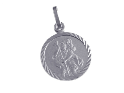 [MDZ-10KRI010] Medaille des Heiligen Christophorus - 925% rhodiniertes Silber (Ø14mm)