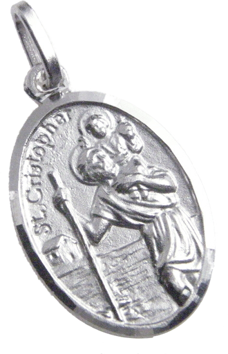 [MDZ-10KRI020] Saint Christopher Medal - 925% Rhodium-plated Silver - Oval (16x22mm)