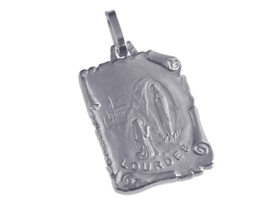 [MDZ-10LOU020PK] Medal Our Lady of Lourdes/parchment - rhodium-plated silver 925‰ (16x22mm)