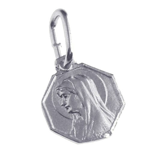 [MDZ-10OLV008] Virgin Medal - 925% Rhodium-plated Silver - Hexagonal (9x9mm)