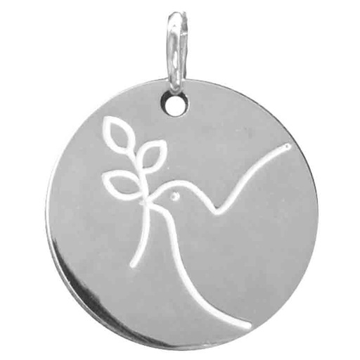 [MDZ-46DF938] Dove of Peace Medal - 925% rhodium-plated silver (Ø18mm)