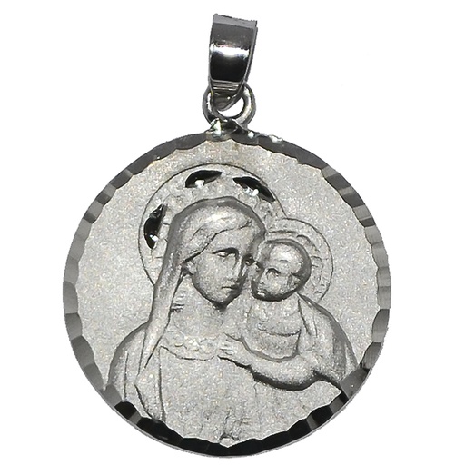 [MDZ-48M3279] Medal Our Lady with Child/cut - rhodium-plated silver 925‰ (Ø18mm)