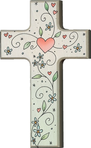 [MKR-01TFR603] Croix coeur et guirlandes - bois (90x150mm)