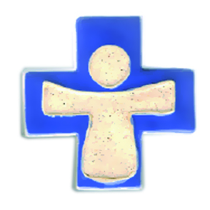 [MKR-13F170A] Croix céramique - Enfant - sable/bleu (75x75mm)