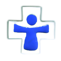 [MKR-13F170C] Keramik Kreuz - Kind - Weiss/Blau (75x75mm)