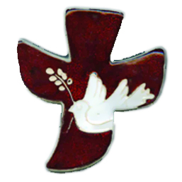 [MKR-13F231B] Keramik Kreuz - Friedenstaube - Rot/Weiss (120x130mm)