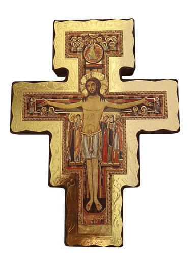 [MKR-35DAM01] Croix murale bois - épais/doré - San Damiano (170x225mm)