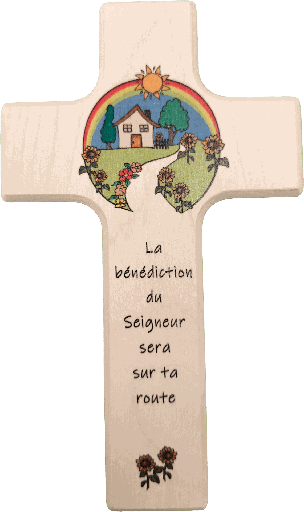 [MKR-41TFR545] Kinderkreuz Holz - 'La bénédiction du Seigneur...' (90x150mm)
