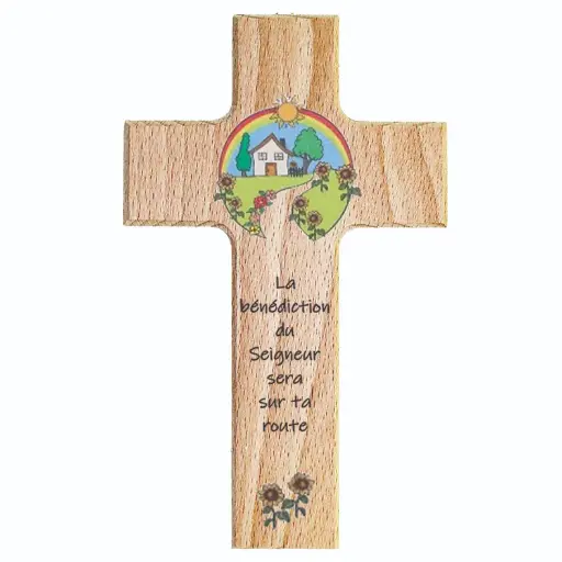 [MKR-41TFR545] Kinderkruis hout - 'La bénédiction du Seigneur ...' (90x150mm)