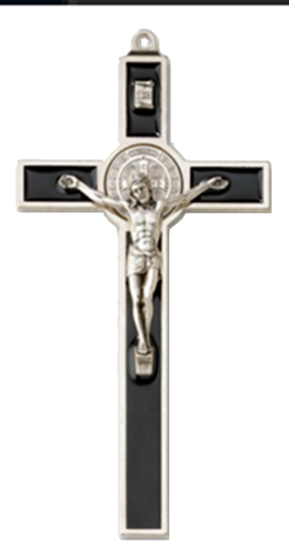 [MKR-54BEN13BR] Cross St Benedict - metal/resine/brown (70x125mm)