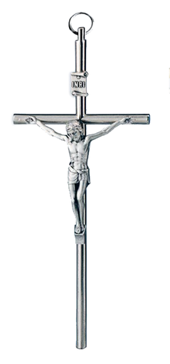 [MKR-54MT118N] Croix murale nicklé - Christ/argenté (45x100mm)