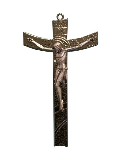 [MKR-54MT17A] Croix murale nicklé - Christ/argenté (80x140mm)