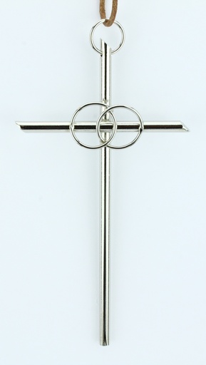 [MKR-55MAR14N] Croix murale avec 2 anneaux - métal/nicklé (75x140mm)