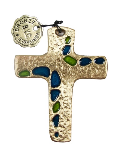 [MKR-56B1596BV] Croix murale - bronze emaillé/mosaique (72x90mm)