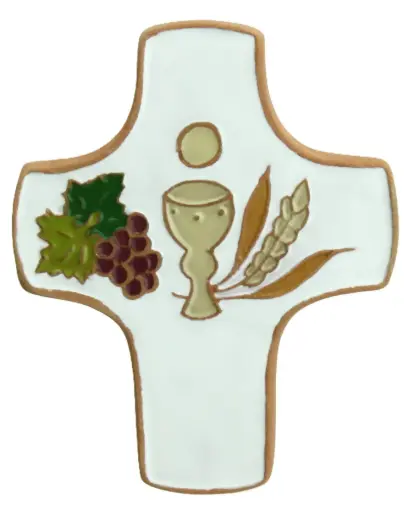 [MKR-58VG151A] Ceramic cross - Calice & 3 symbols - white (75x90mm)