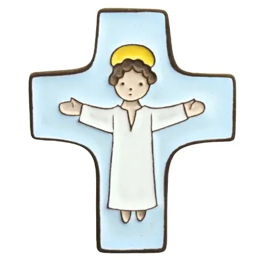 [MKR-58VG50B] Keramik Kreuz - Jesus - Blau (75x90mm)