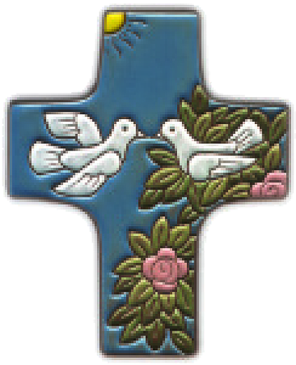 [MKR-58VG54C] Ceramic cross - 2 Pigeons - darkblue (95x120mm)