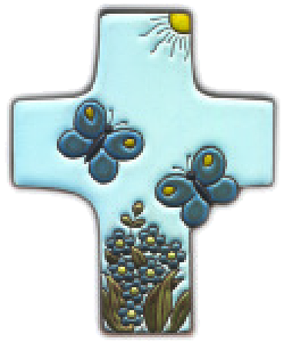[MKR-58VG55B] Ceramic cross - Butterflys - Blue (95x120mm)