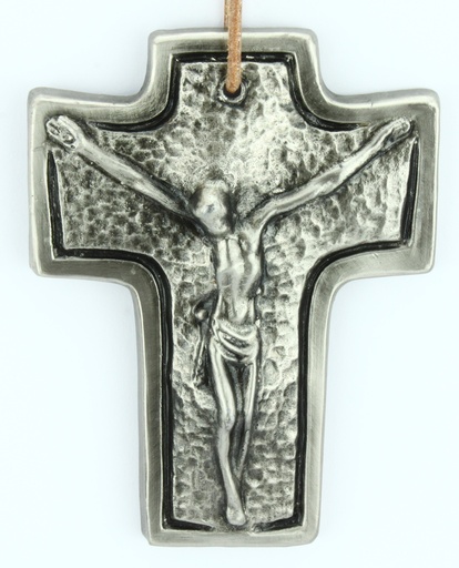 [MKR-60K30A] Croix murale avec Christ - métal/nicklé (70x95mm)